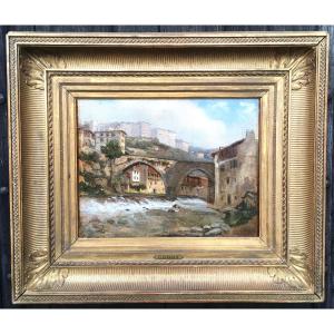 Oil On Paper Mounted On Canvas. View Of Thiers Signed Corot. French School, Early 19th Century.
