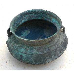 Bronze Funerary Jar With A Beautiful Green Patina From Excavation. Katu, Laos. 17th-19th Century. 