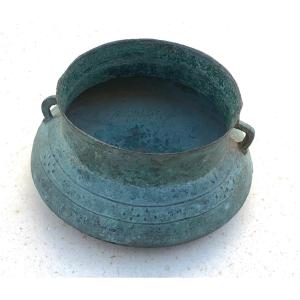 Bronze Funerary Jar With A Beautiful Green Patina From Excavation. Katu, Laos. 17th-19th Century.
