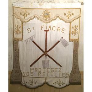 Large Saint Fiacre Processional Banner. Fabric And Embroidery. France, Mid-19th Century.