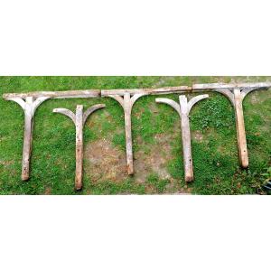 Set Of 5 Antique Oak Pillars And Crosspieces For A Shelter, Courtyard. France, 19th Century