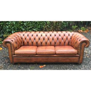 English Chertesfield 3-seater Sofa In Brown Leather. Second Half Of The 20th Century. 
