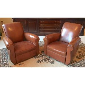 Pair Of Art Deco Leather Club Chairs. France, Early 20th Century