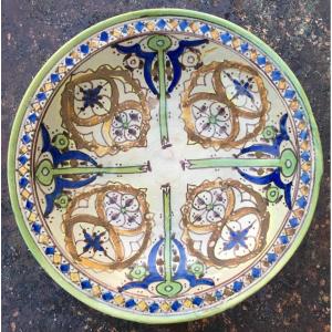 Polychrome Blue, Green And White Earthenware Couscous Dish. Safi, Morocco, Late 19th Century.