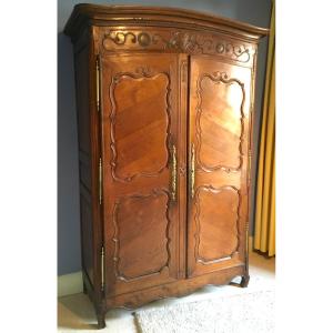 Nantes Louis XV Style Wardrobe With "gendarme's Hat" Top In Cherry Wood. France, Mid-18th Century.