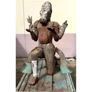 Large Statue With A Horse's Head. Kalki, The Last Avatar Of Vishnu. Hinduism. India, 19th Century