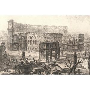 Engraving In Oak Frame. Ancient Ruins Of The Colosseum, Arch Of Triumph, Rome. Piranesi, Italy, 18th Century.