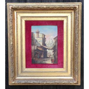 Oil On Canvas, Landscape. View Of The Al-azhar Mosque In Cairo, Signed Marilhat, 19th Century.