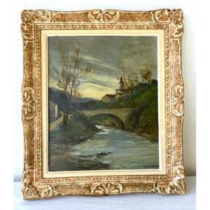 Oil On Canvas, "les Pyrénées" Signed Suzanne. Montparnasse Frame. Mid 20th Century. 