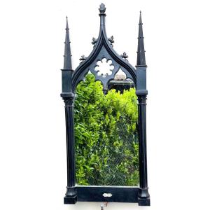Neo-gothic Blackened Pearwood Mirror. Billom, Auvergne, France Mid-19th Century.