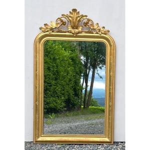 Large Gilded Stucco Mirror With Shell Pediment. France, Mid-19th Century.
