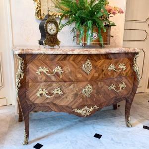 Louis XV Style Inlaid Chest Of Drawers - 19th Century