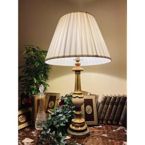 Painted Wooden Lamp - Height 69 Cm