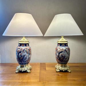 Pair Of 19th Century Imari Porcelain Lamps 