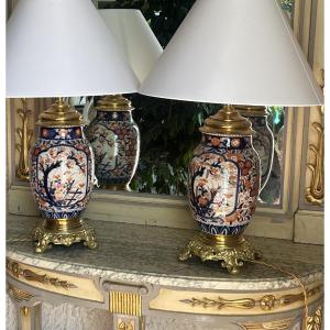 Pair Of 19th Century Imari Porcelain Lamps 