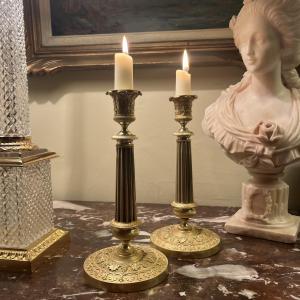 Pair Of Gilt Bronze Torches Or Candlesticks