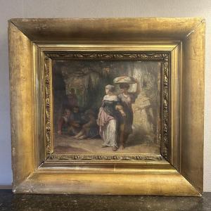 Oil On Paper Mounted On Canvas, 19th-century French School, “washerwomen”