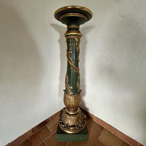Column - Painted Wooden Pedestal - 19th Century