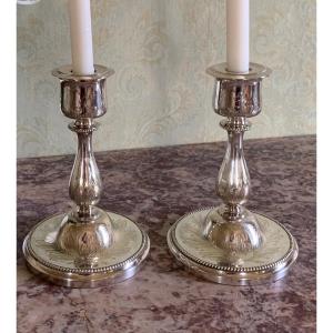 Pair Of Silver-plated Metal Candlesticks/torches - Louis XVI Style