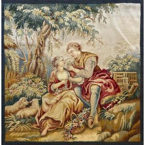 19th Century Aubusson Tapestry - Galante Scene - 0m80x0m80 - N° 1013