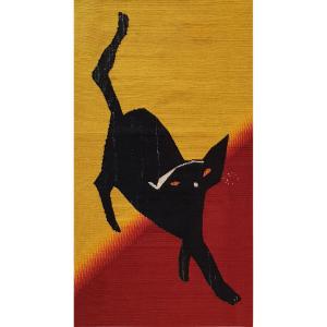 Modern French Tapestry "black Cat" - 95x43cm - No. 779