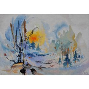 Modern Tapestry By Thérèse Le Guen - Vallée Blance - Signed And Certified, Bloduc - No. 1412