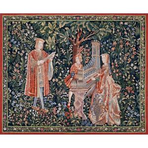 Tapestry Manufacture Aubusson "the Lady With The Organ" XIX Es Medieval Style - 170hx218l N° 1427