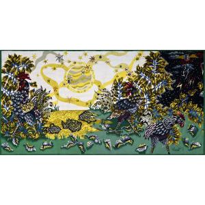 Aubusson Tapestry, Pinton Freres Workshop - Saturn And The Roosters, Jean Lurçat - No. 1575