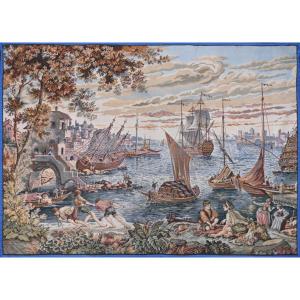 The Mediterranean Port - Jacquard Tapestry, Circa 1980 - 195cm W X 140cm H - No. 1617