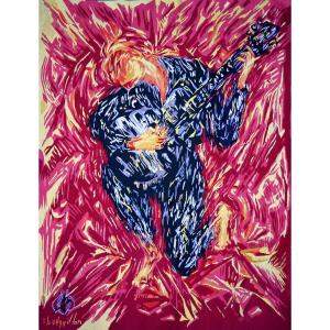 20th-century Aubusson Tapestry, The Guitarist, Robert Bouquillon – 100cmw×130cmh – No. 1637