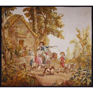 Aubusson Tapestry – Pastoral Scene, Idealized Country Life - No. 1344