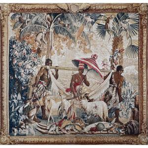 Tapestry Signed From The Rambouillet Workshop, The King Carried - Indian Tapestry - No. 1632
