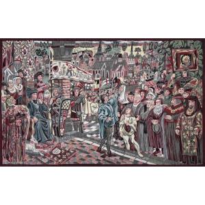 Tapestry "the Charter Of Burgundy 1469" – Jacquard Manufactory, La Filandière Paris - No. 1636
