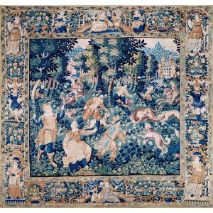 17th Century Antique Flanders Tapestry, Hunting Scene - N° 1661