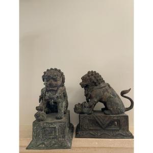 Pair Of Dd Fo Dogs In Bronze