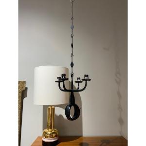 Wrought Iron Chandelier B Vallien Sweden 1970