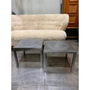 Pair Of Steel Tables Belgium Circa 1970