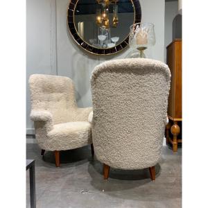 Pair Of Carl Malsten Suede Armchairs 1960