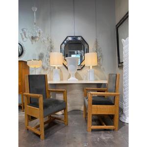Pair Of Frits Spanjaard Oak Armchairs Circa 1920