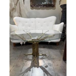 Coffee Table By G Liblin In Brass And Crystal 