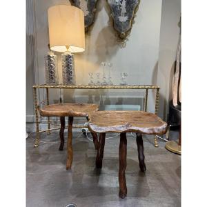 Pair Of Olive Wood Stools Circa 1950