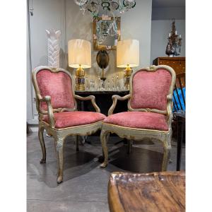Pair Of Armchairs With Rome 18th Century Frames