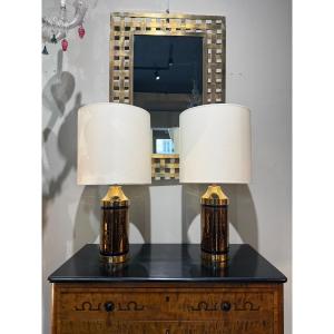 Pair Of Enameled Ceramic Lamps Bergboms Suede 1970