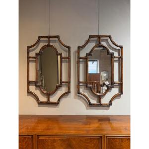 Pair Of Large Rattan Mirrors Circa 1970