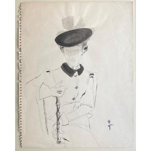 René Gruau, Woman With A Veil, Ink On Paper