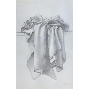Rohner, La Nappe Froissée, 1971, Graphite On Paper
