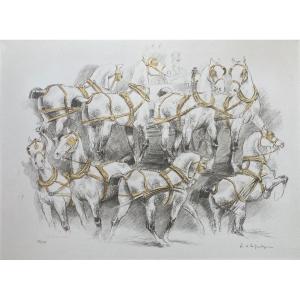 La Boulaye, Harnessed Horses, Lithograph