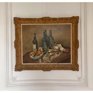 Edmond Ceria, Still Life With Bottles, Oil On Canvas