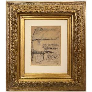 Camille Pissarro, Chaumière, Circa 1881, Charcoal On Paper With Color Highlights By The Artist