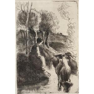 Camille Pissarro, Vachère Au Bord De l'Eau, Etching